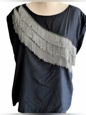 Loomstate with Silver Chain Fringe festival xsmall silk blend boxy fit nwt